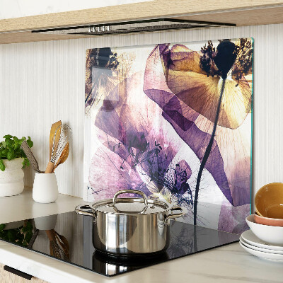 Planche à découper verre Fleurs dans les tons de violet et de jaune