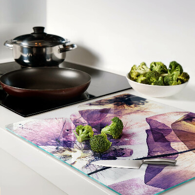 Planche à découper verre Fleurs dans les tons de violet et de jaune