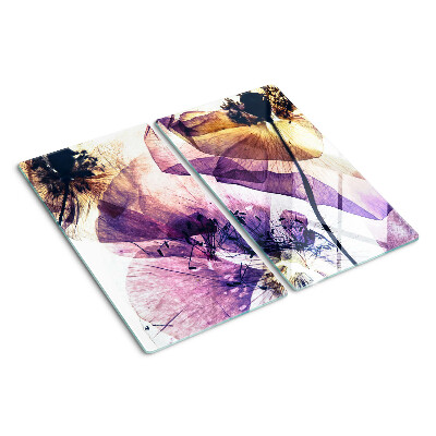 Planche à découper verre Fleurs dans les tons de violet et de jaune