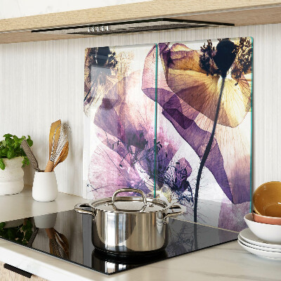 Planche à découper verre Fleurs dans les tons de violet et de jaune