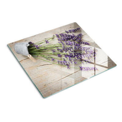 Planche à découper verre Lavande en pot sur fond de bois