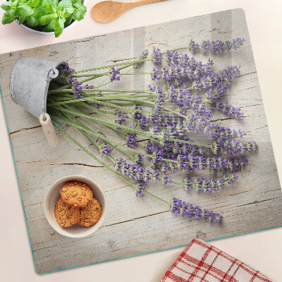 Planche à découper verre Lavande en pot sur fond de bois