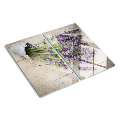 Planche à découper verre Lavande en pot sur fond de bois