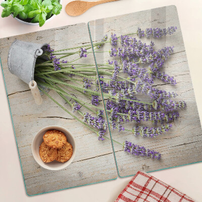 Planche à découper verre Lavande en pot sur fond de bois