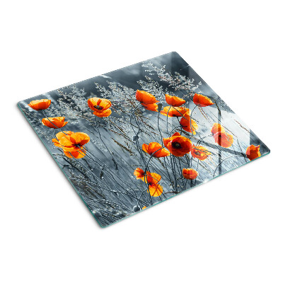 Planche à découper en verre Paysage de coquelicots aux nuances de gris