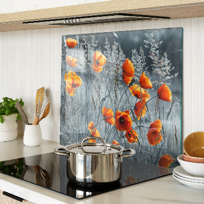 Planche à découper en verre Paysage de coquelicots aux nuances de gris