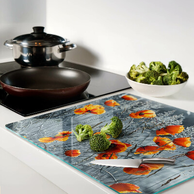 Planche à découper en verre Paysage de coquelicots aux nuances de gris