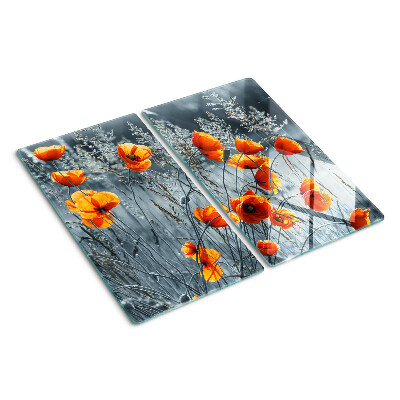 Planche à découper en verre Paysage de coquelicots aux nuances de gris