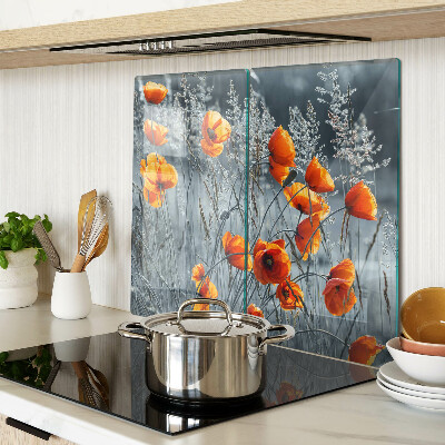 Planche à découper en verre Paysage de coquelicots aux nuances de gris