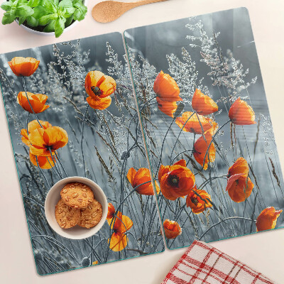 Planche à découper en verre Paysage de coquelicots aux nuances de gris