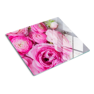 Planche à découper en verre Fleurs roses dans un bouquet