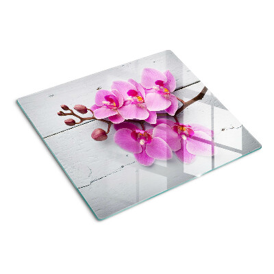 Planche à découper verre Orchidées sur fond blanc