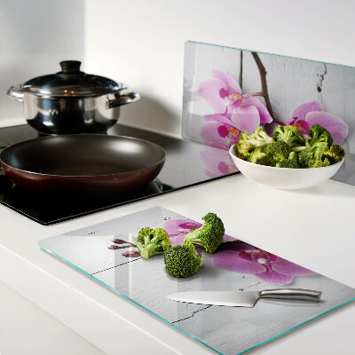 Planche à découper verre Orchidées sur fond blanc
