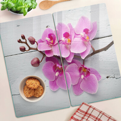 Planche à découper verre Orchidées sur fond blanc