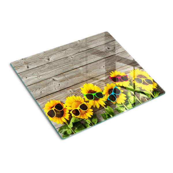 Planche à découper en verre Tournesols dans des lunettes de soleil