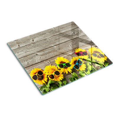 Planche à découper en verre Tournesols dans des lunettes de soleil