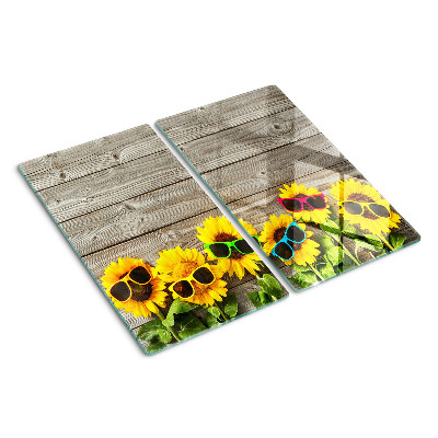 Planche à découper en verre Tournesols dans des lunettes de soleil