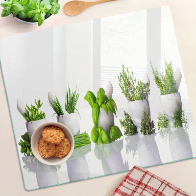 Planche à découper verre Herbes en pots