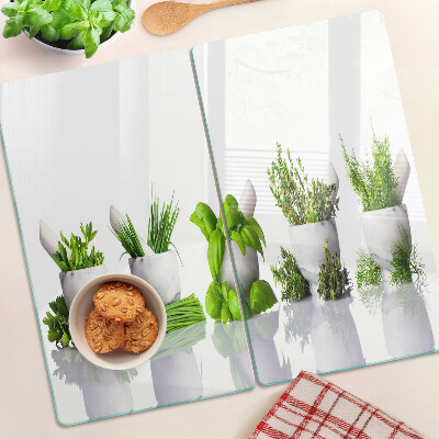 Planche à découper verre Herbes en pots