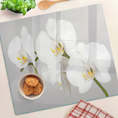 Planche à découper verre Orchidées sur fond miroir
