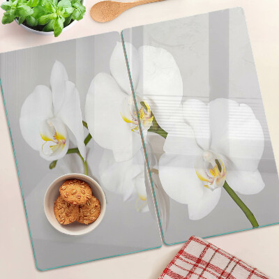 Planche à découper verre Orchidées sur fond miroir