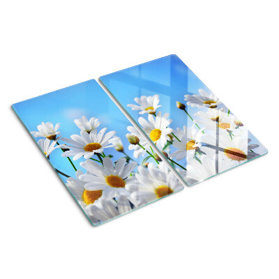 Planche à découper en verre Fleurs de marguerite sur fond bleu