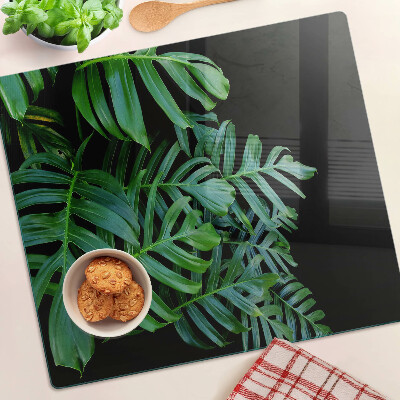 Planche à découper en verre feuilles tropicales