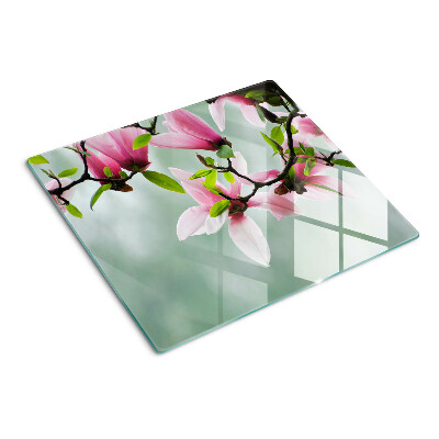 Planche à découper en verre Fleurs de magnolia sur fond de verdure