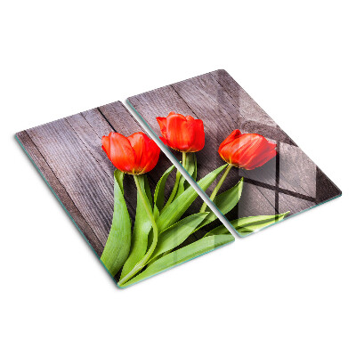 Planche à découper verre Tulipes sur fond de bois