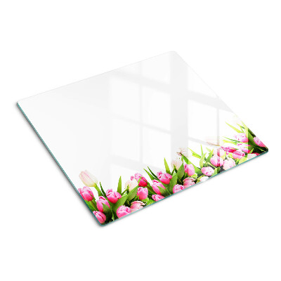 Planche à découper verre Tulipes aux couleurs pastel