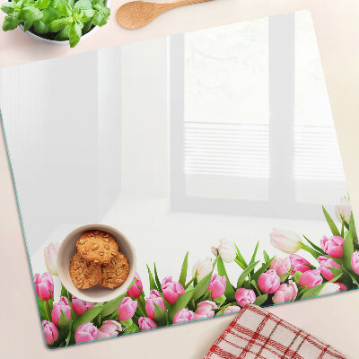 Planche à découper verre Tulipes aux couleurs pastel