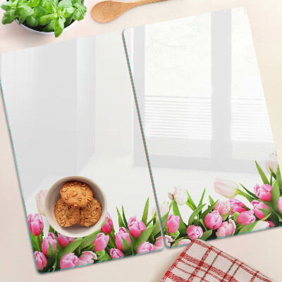 Planche à découper verre Tulipes aux couleurs pastel