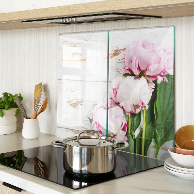 Planche à découper en verre Fleurs de pivoine sur fond de bois