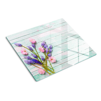 Planche à découper verre Fleurs sur fond de bois