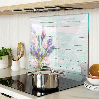 Planche à découper verre Fleurs sur fond de bois