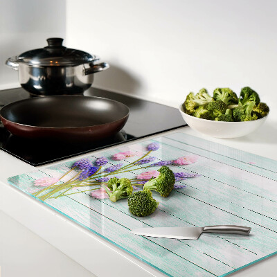 Planche à découper verre Fleurs sur fond de bois