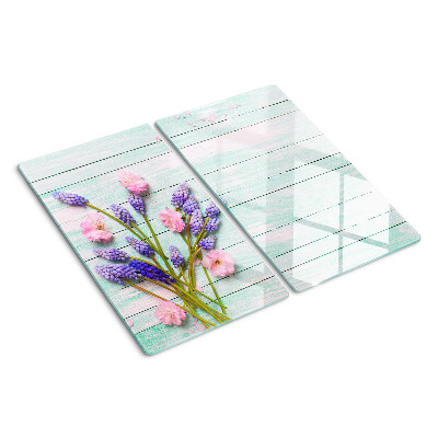 Planche à découper verre Fleurs sur fond de bois