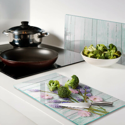 Planche à découper verre Fleurs sur fond de bois