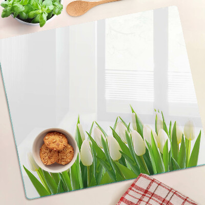 Planche à découper verre Tulipes dans l'herbe verte