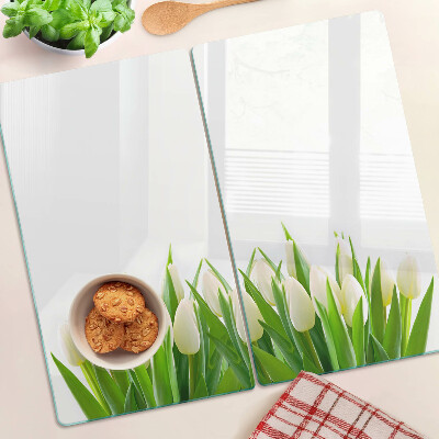 Planche à découper verre Tulipes dans l'herbe verte
