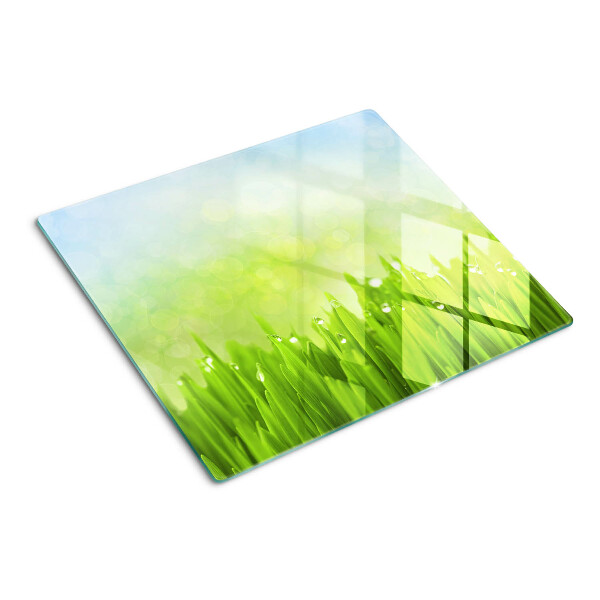 Planche à découper verre Herbe verte avec des gouttes d'eau