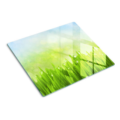 Planche à découper verre Herbe verte avec des gouttes d'eau