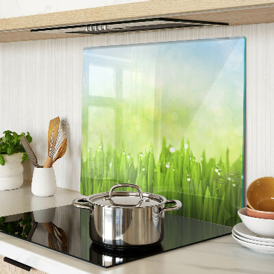 Planche à découper verre Herbe verte avec des gouttes d'eau