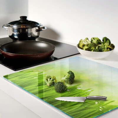 Planche à découper verre Herbe verte avec des gouttes d'eau