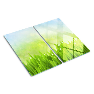 Planche à découper verre Herbe verte avec des gouttes d'eau