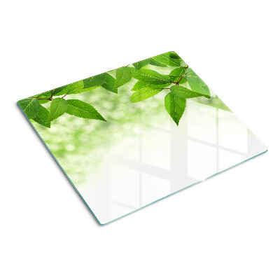 Planche à découper verre Feuilles sur fond vert flou