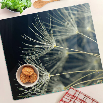 Planche à découper en verre Pissenlits avec des gouttes d'eau