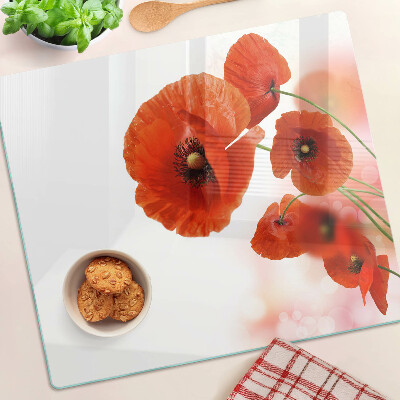 Planche à découper en verre Fleurs de pavot de couleur rouge