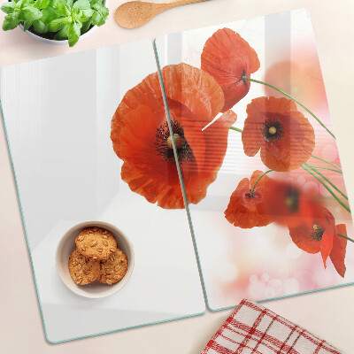 Planche à découper en verre Fleurs de pavot de couleur rouge