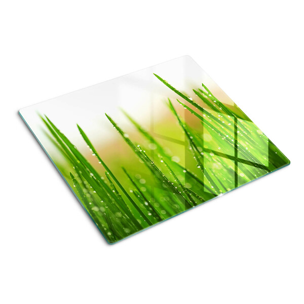 Planche à découper verre Herbe avec des gouttes d'eau